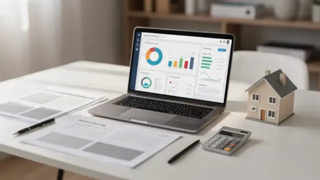 Büro-Setup mit Laptop und Unterlagen zum KfW-Gründerkredit