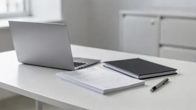 Büroszene mit Unterlagen zur Eintragung ins Transparenzregister und Compliance-Dokumenten