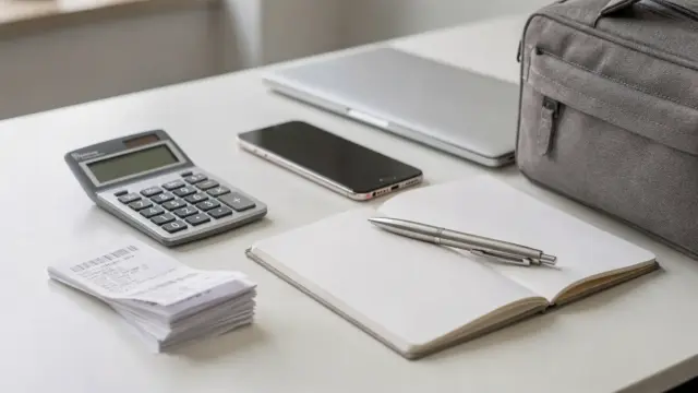 Ordentliche Belege, Taschenrechner und Laptop zu Reisekosten steuerlich absetzen