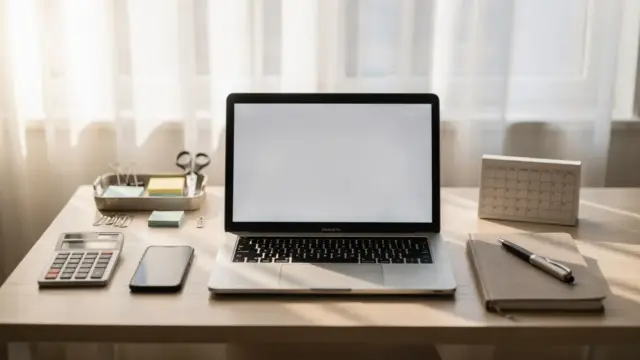 Homeoffice mit Laptop, Kalender und Notizbuch zum Thema nebenberufliche Geschäftsidee