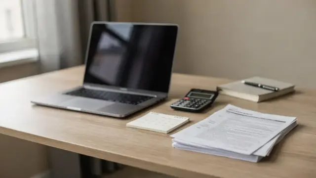Homeoffice mit Laptop, Kalender und Versicherungsunterlagen zum Thema Krankentagegeld für Selbstständige