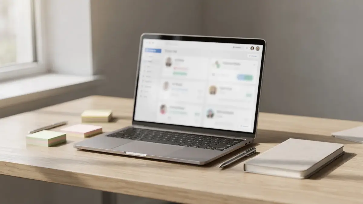 Arbeitsplatz mit Laptop und Notizen zur Erstellung einer Buyer Persona