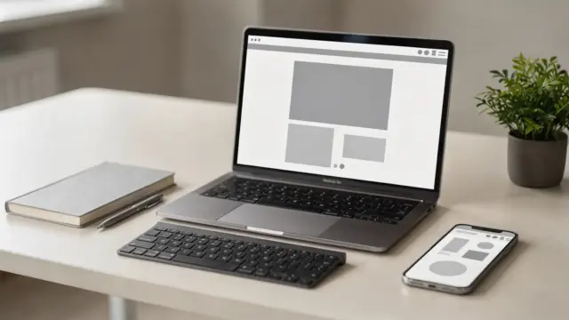 Arbeitsplatz mit Laptop und Notizen zum Thema Website erstellen für einen professionellen Business-Auftritt
