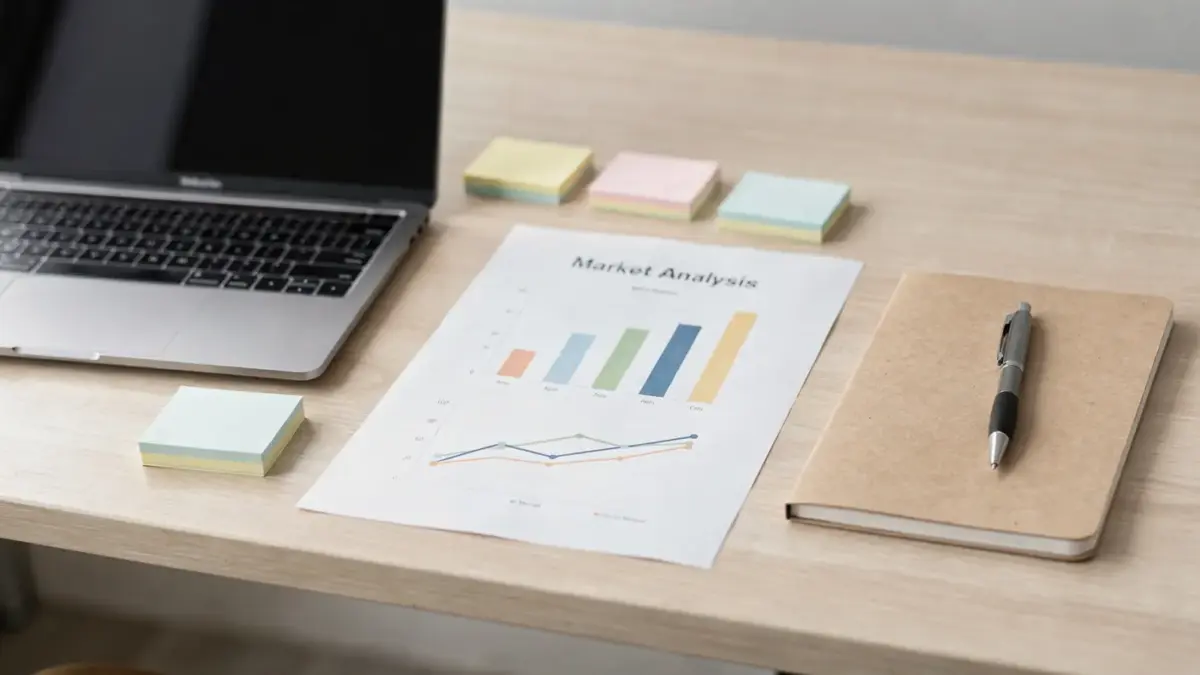 Workspace mit Laptop und Notizen zum Thema Geschäftsidee schärfen und marktfähiges Angebot