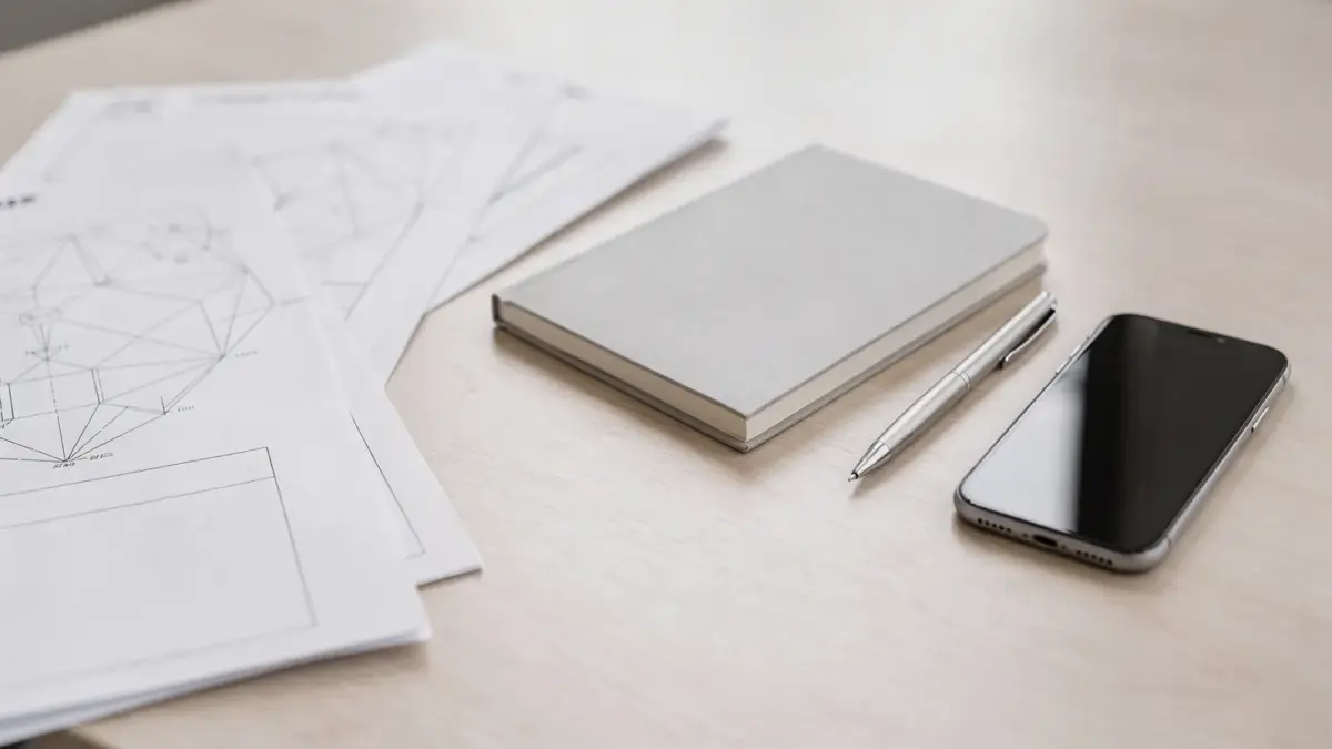 Büro-Setup mit Notizbuch und Unterlagen zum Thema Geschäftsidee patentieren