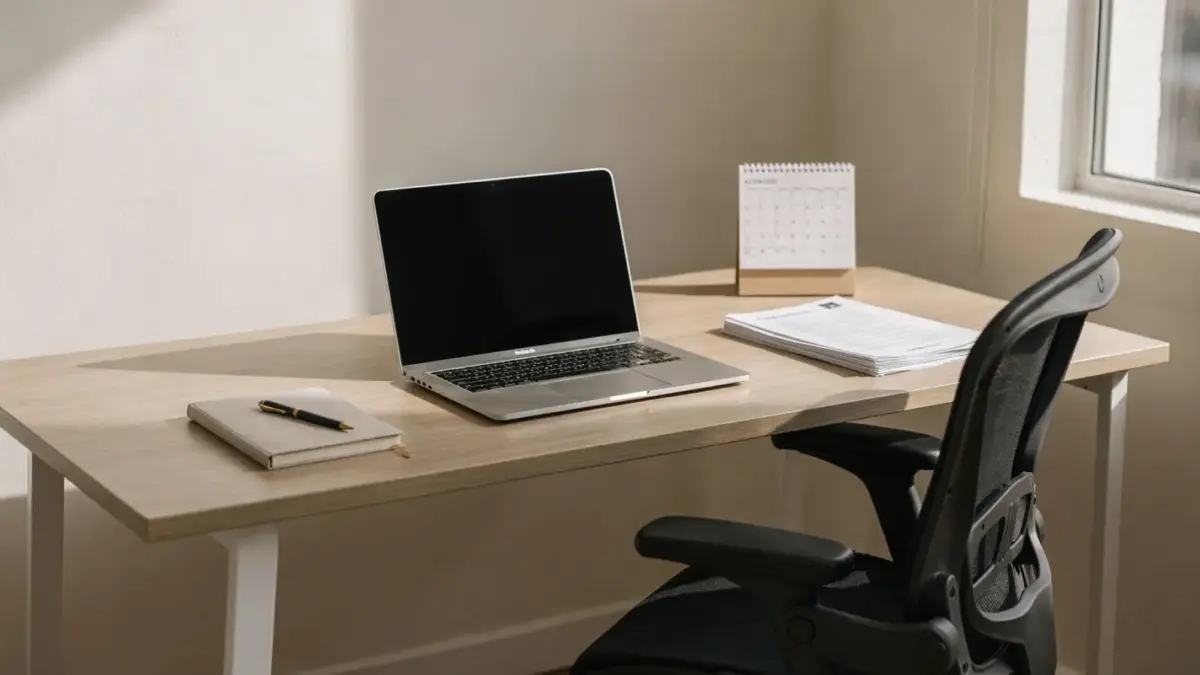 Homeoffice mit Laptop und Vertragsunterlagen zum Thema Zustimmung des Arbeitgebers bei nebenberuflicher Gründung