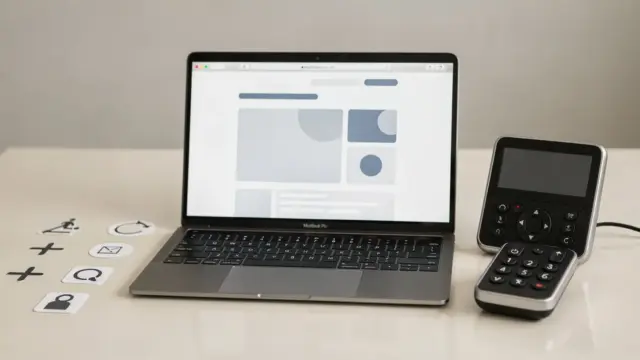 Barrierefreies Webdesign auf einem Schreibtisch mit Laptop und Assistenztechnik zum Thema Website-Barrierefreiheit