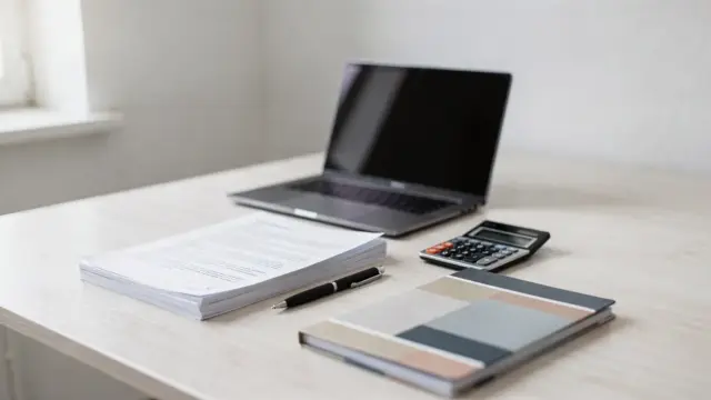 Homeoffice mit Unterlagen und Laptop zum nebenberuflichen Gewerbe anmelden