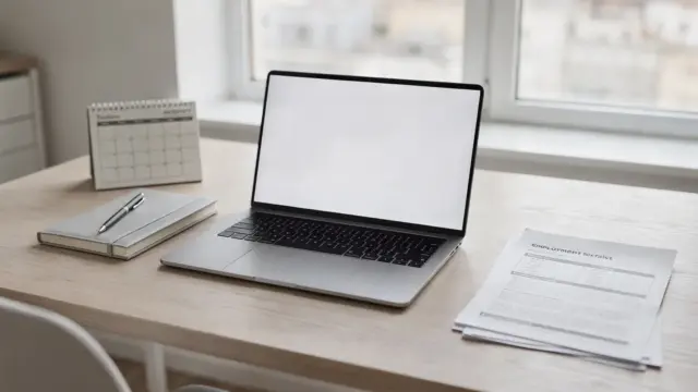 Homeoffice-Schreibtisch mit Vertrag und Kalender zum Thema Nebentätigkeit im Arbeitsvertrag melden