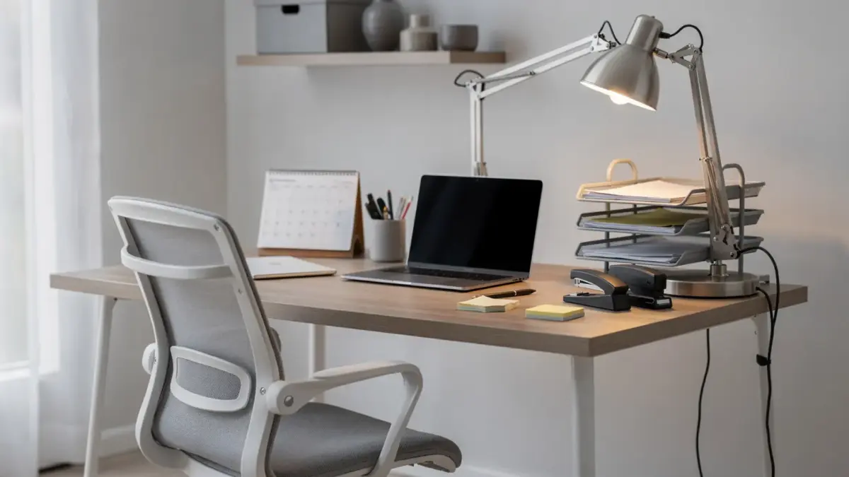 Homeoffice mit Schreibtisch, Laptop und Bürostuhl zum Thema Büroarbeitsplatz für Selbstständige einrichten