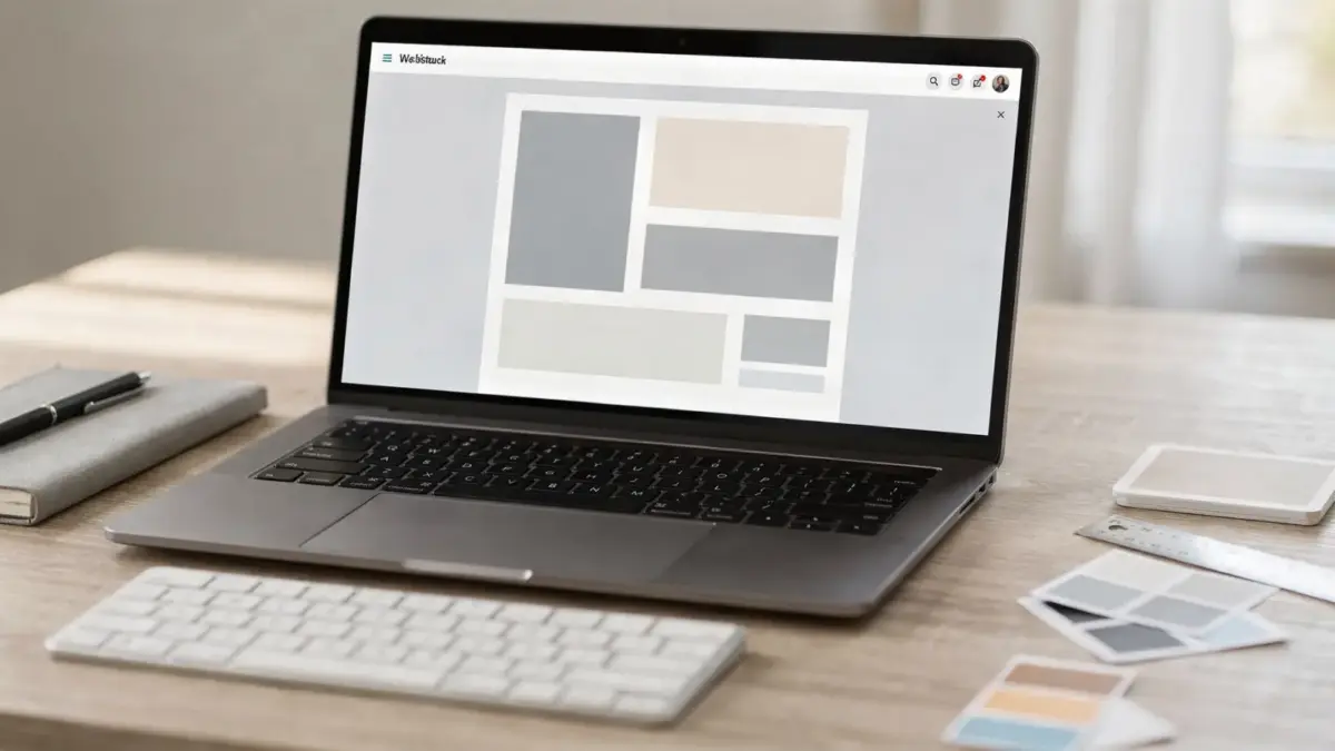 Gründer prüft einen Homepage-Baukasten am Laptop für den Aufbau einer Website