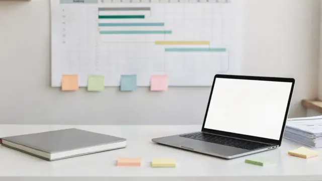 Projektplanung mit Kalender, Gantt-Chart und Notizen zum Thema Deadlines realistisch setzen