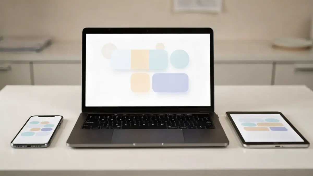 Laptop und Smartphone auf Schreibtisch zur Online-Terminbuchung für Unternehmen