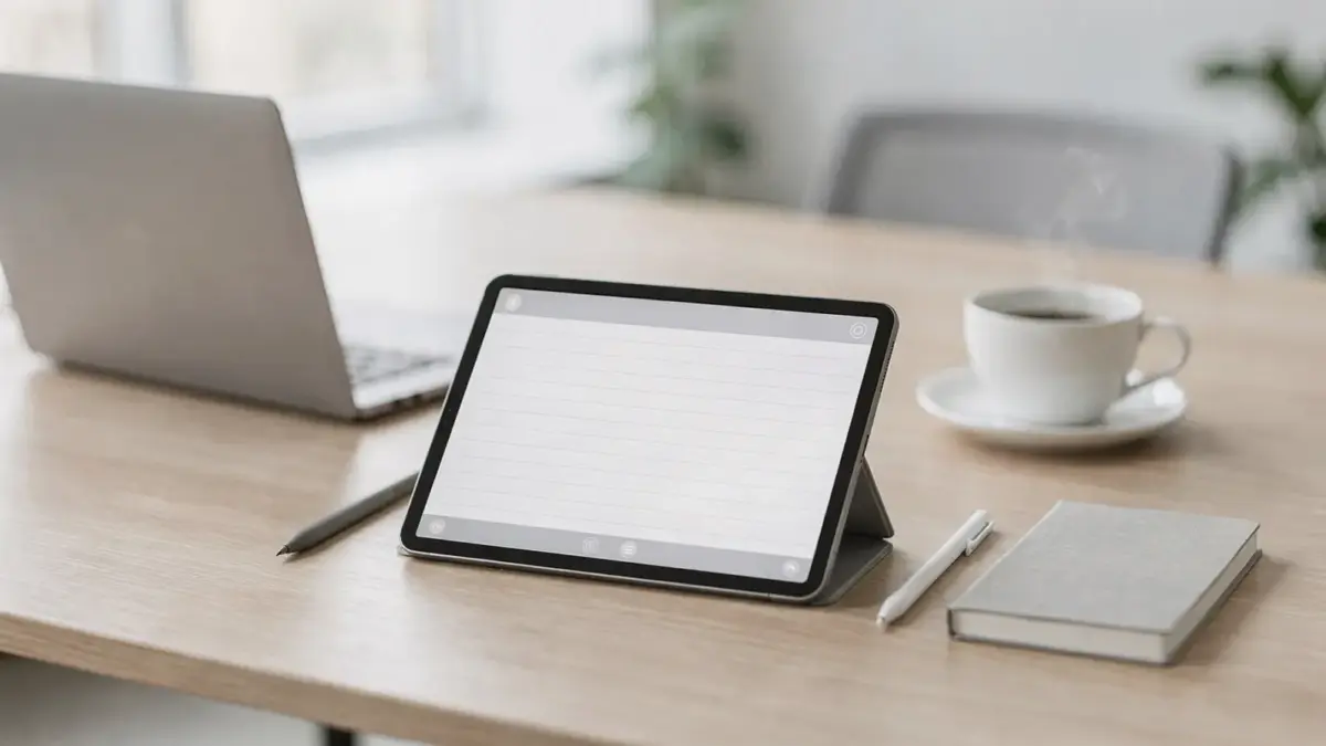 Tablet und Laptop mit digitalem Notizsystem im Büroalltag