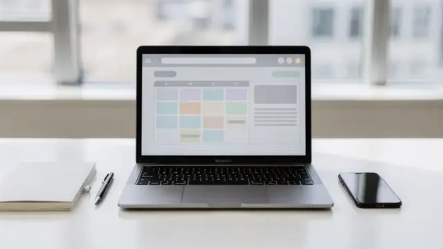 Terminbuchung-Tool auf Laptop und Smartphone im Büro mit Kalenderansicht