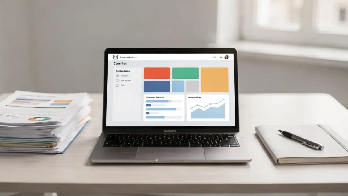 CRM-System zur DSGVO-konformen Verwaltung von Kundendaten auf einem Laptop im Büro