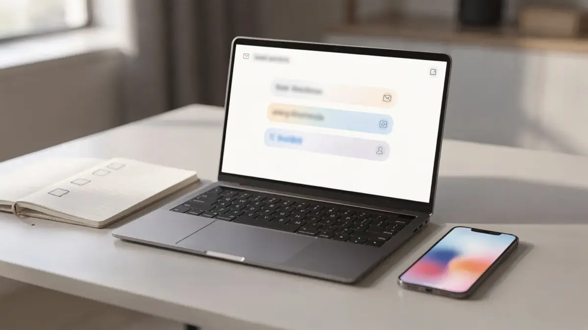 Ordentliches E-Mail-Postfach auf Laptop im Arbeitsumfeld, passend zum Thema professionelle Ordnung
