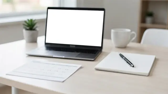 Arbeitsplatz mit Laptop und Kalender zum Thema Abwesenheitsnotiz formulieren
