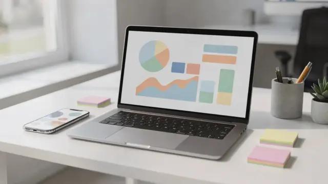 Website-Conversion: Laptop mit Analyse-Diagrammen auf einem aufgeräumten Schreibtisch