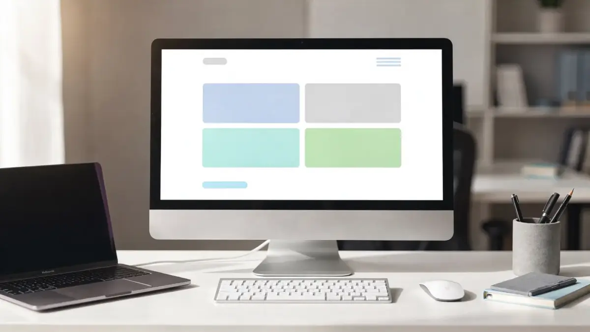 Unternehmenswebsite auf Monitor mit markierten Call-to-Action-Bereichen