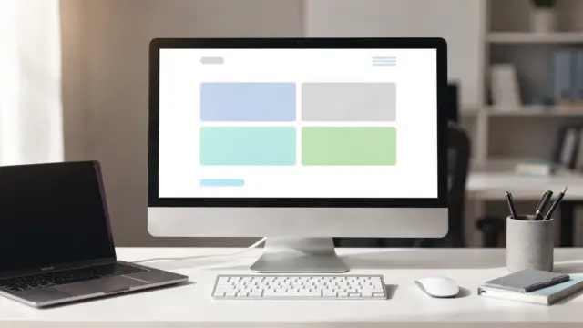 Unternehmenswebsite auf Monitor mit markierten Call-to-Action-Bereichen