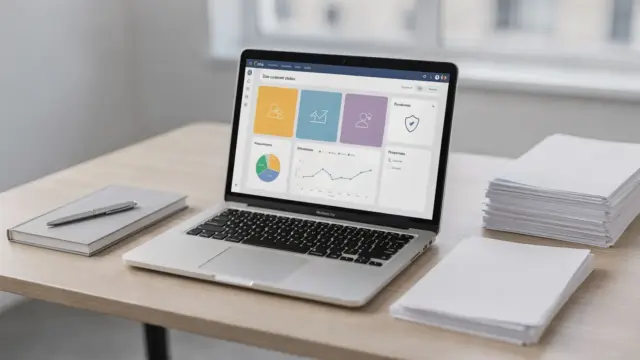 CRM-System zur DSGVO-konformen Verwaltung von Kundendaten auf einem Laptop im Büro