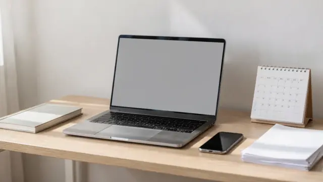 Home-Office für Kunden finden nebenberuflich mit Laptop, Notizbuch und Kalender auf dem Schreibtisch