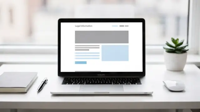 Laptopszene zur Impressumspflicht: Unternehmenswebsite mit rechtlichen Pflichtangaben im Büro